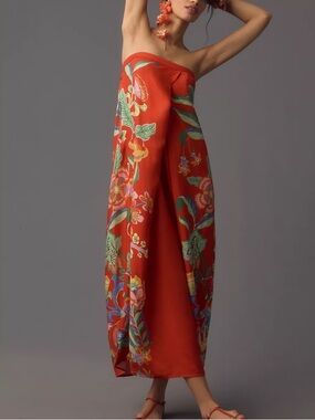 Anthropologie Pleated Column Colorful Floral Midi Dress size S